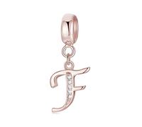 Symretie Pendentif Initiale F en Argent 925 à Finition Or Rose pour Femme, Compatible avec les Bracelets et Colliers de Style Pandora et Européen. Convient aux Femmes et aux Filles.