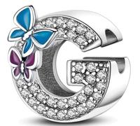 Symretie Pendentif Initiale G avec Papillon en Argent 925 pour Femme, Compatible avec les Bracelets et Colliers de Style Pandora et Européen. Convient aux Femmes et aux Filles.