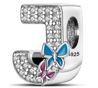 Symretie Pendentif Initiale J avec Papillon en Argent 925 pour Femme, Compatible avec les Bracelets et Colliers de Style Pandora et Européen. Convient aux Femmes et aux Filles.