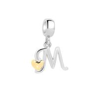 Symretie Pendentif Initiale M avec Cœur Doré en Argent 925 pour Femme, Compatible avec les Bracelets et Colliers de Style Pandora et Européen. Convient aux Femmes et aux Filles.