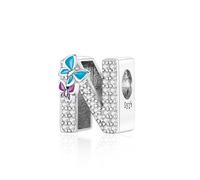 Symretie Pendentif Initiale N avec Papillon en Argent 925 pour Femme, Compatible avec les Bracelets et Colliers de Style Pandora et Européen. Convient aux Femmes et aux Filles.
