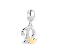 Symretie Pendentif Initiale P avec Cœur Doré en Argent 925 pour Femme, Compatible avec les Bracelets et Colliers de Style Pandora et Européen. Convient aux Femmes et aux Filles.