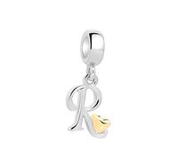 Symretie Pendentif Initiale R avec Cœur Doré en Argent 925 pour Femme, Compatible avec les Bracelets et Colliers de Style Pandora et Européen. Convient aux Femmes et aux Filles.
