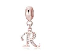 Symretie Pendentif Initiale R en Argent 925 à Finition Or Rose pour Femme, Compatible avec les Bracelets et Colliers de Style Pandora et Européen. Convient aux Femmes et aux Filles.