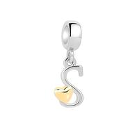 Symretie Pendentif Initiale S avec Cœur Doré en Argent 925 pour Femme, Compatible avec les Bracelets et Colliers de Style Pandora et Européen. Convient aux Femmes et aux Filles.