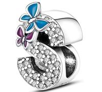 Symretie Pendentif Initiale S avec Papillon en Argent 925 pour Femme, Compatible avec les Bracelets et Colliers de Style Pandora et Européen. Convient aux Femmes et aux Filles.
