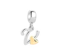 Symretie Pendentif Initiale V avec Cœur Doré en Argent 925 pour Femme, Compatible avec les Bracelets et Colliers de Style Pandora et Européen. Convient aux Femmes et aux Filles.