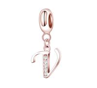 Symretie Pendentif Initiale V en Argent 925 à Finition Or Rose pour Femme, Compatible avec les Bracelets et Colliers de Style Pandora et Européen. Convient aux Femmes et aux Filles.