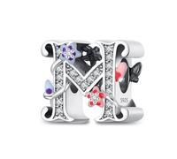 Symretie Pendentif Lettre M avec Motif d'Étoile de Mer en Argent 925 pour Femme, Compatible avec les Bracelets et Colliers de Style Pandora et Européen. Convient aux Femmes et aux Filles.