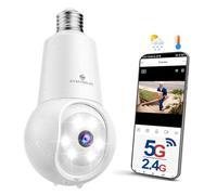 SYMYNELEC Caméra Surveillance Ampoule Extérieure 5GHz/2.4GHz, Caméra WiFi 360° sans Fil, Camera Sécurité 3K 5MP avec Suivi Humain, Vision Nocturne Couleur, Audio Bidirectionnel, Compatible avec Alexa
