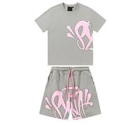 Syna World Ensemble t-shirt et short pour homme 2 pièces Survêtement d'été Survêtement de jogging Y2K Hip Hop T-shirt à manches courtes et pantalon Baggy Unisexe, Gris clair #4, S