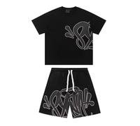 Syna World Ensemble t-shirt et short pour homme 2 pièces Survêtement d'été Survêtement de jogging Y2K Hip Hop T-shirt à manches courtes et pantalon Baggy Unisexe, Noir #2., S