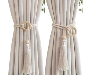 SynapSYA Style Bohème Attache Rideaux 2 pièces Boucle de Journal réglable Coton Cordon Rideau Cravate Frange Boho Chic Corde Paquet Chambre Salon décor à la Maison