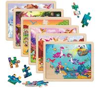 SYNARRY Dinosaure Puzzle Enfant pour 3 4 5 6 7 8 Ans, Puzzles de Dinosaures 6×60 Pièces Bois, Jouet Educatif Préscolaire, Jouets Cadeaux pour Enfants de 3 à 8 Ans Garçons Filles