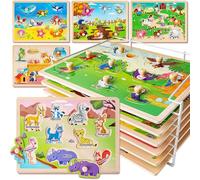 SYNARRY Puzzle en Bois Enfant 1 2 3 Ans, 6 pcs Jeux Puzzles Animaux Bébé, Jouet Éducatif d'éveil Montessori pour Garçons Filles, Océan Ferme Animal Apprendre des Cadeaux de Jeu