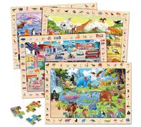 SYNARRY Puzzles en bois pour enfants de 4 à 6 ans, 4 x 60 pièces pour enfants de 3 à 5 ans, garçons et filles
