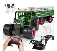 SYNCFUN Ensemble de Jouets Tracteur télécommandé Grand véhicule agricole avec remorque, Chargeur, lumières et Sons