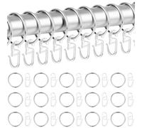 Syncharm 30 Pièces Anneaux Rideaux Métal avec 30 Crochet Rideau Plastique | 30 mm Diamètre Intérieur Anneau Rideau Argenté , Transparent Crochets Rideaux pour Douche, Fenêtre et Tringles