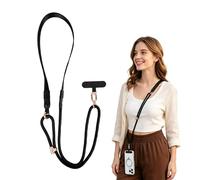 Syncharm Cordon Téléphone Portable Universel avec Patch, 130cm Lanière Téléphone Réglable, Tour de Cou en Polyester, Dragonne Portable Bandoulière pour Smartphone (Noir)