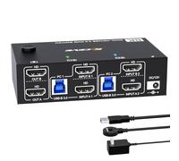 Synchroniseur Pour 2 Moniteurs Et 2 Ordinateurs, 8K@60Hz, Commutateur KVM Double Écran HDMI USB 3.0 Avec 4 Ports USB 3.0, Télécommande Filaire, Câbles USB 3.0 Inclus