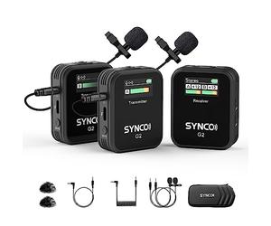 SYNCO G2(A2) Micro Cravate sans Fil, Lavalier Microphone 2.4G 200M 8H Annulation Bruit pour Caméra DSLR Smartphone Tablette PC Youtube Vlogging Streaming