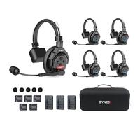 SYNCO Xtalk Système de Casque sans Fil Full Duplex X5, 2.4G Casque de Communication sans Fil Système Intercom 350m avec 1 Maître et 4 Casques Esclave
