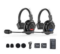 SYNCO Xtalk X2 Casque Intercom Full Duplex Système, 2.4G Casque Communication sans Fil Intercom Système pour Equipe d'Annulation du Bruit avec 2 Ecouteurs