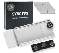 Synctos Badges nominatifs magnétiques (Lot de 20) - 3 aimants puissants N40 - Porte-badge aimanté en aluminium - Idéal pour foires et conférences - Modèle de badge personnalisable imprimable - 72x31mm