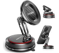 SYNCWIRE Support Téléphone Voiture MagSafe [Design à 2 Axes], Support avec Ventouse et Aimants N52, Rotation 360°, Compatible avec iPhone Série 12 à 17 & Coques MagSafe, Fibre de Carbone