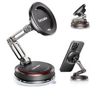 SYNCWIRE Support Voiture MagSafe [Conception Pliable Double à 3 Axes] Support Téléphone à Ventouse Puissante, Rotation à 360°, Compatible avec Les iPhone Série 12 à 17 & Coques MagSafe, Noir Mat