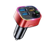 SYNCWIRE Transmetteur FM Bluetooth 5.3 Voiture, 48W Max(PD 36W et 12W) Adaptateur de Charge Deux USB pour Voiture, Radio sans Fil, Affichage LED, Appels Mains Libres, Support Clé USB, Rouge