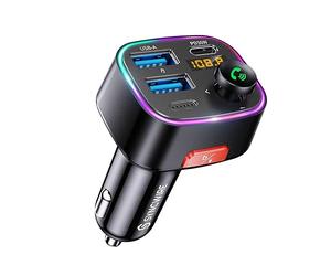 SYNCWIRE Transmetteur FM Bluetooth 5.4 Voiture, 48W Max(PD 36W et 12W) Bluetooth Adaptateur de Charge Deux USB pour Voiture, Radio sans Fil, Affichage LED, Appels Mains Libres, Support Clé USB 64GB
