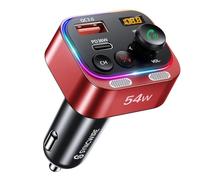 Syncwire Transmetteurs FM Bluetooth 5.4-54W PD&QC3.0 Chargeur de Voiture USB C [Micros Doubles & Son Graves HiFi] [Charge Rapide] [Interrupteur Lumineux] Récepteur Radio Appel en Mains-Libres, Rouge