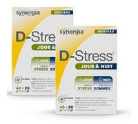 Synergia D-Stress Jour & Nuit - Agit en continu 24H/24 - Lot 2X60 Comprimés | 80 Comprimés pour la Journée + 40 Comprimés pour la Nuit - Gère le Stress le Jour et Améliore le Sommeil la Nuit