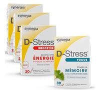 Synergia Pack Mémoire & Concentration: 3 D-Stress Booster +1 D-Stress Focus | Examens, Entretien, Rentrée - 3 D-Stress BOOSTER 20 Sachets + D-Stress FOCUS 30 Comprimés