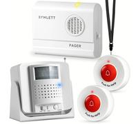 SYNLETT 2 téléavertisseurs pour soignants et 2 boutons d'appel 1 capteur de mouvement pour la prévention des chutes des personnes âgées Système d'alerte d'alarme de lit pour les personnes âgées attein
