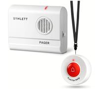 SYNLETT Bouton d'appel pour Personnes âgées et soignants sonneurs Système d'alerte SOS Portable Alarme pour Appel d'infirmière, Personnes âgées, Patients, urgences domestiques, 150 mètres