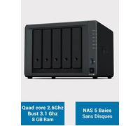 Synology Disk Station DS1522+ - Serveur NAS - 5 Baies - SATA 6Gb/s - RAID 0, 1, 5, 6, 10, JBOD - RAM 8 Go - Gigabit Ethernet - iSCSI support