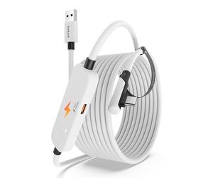 Syntech VR Câble Link de Charge 5M Compatible avec Meta Quest 3S/Quest 3/Oculus Quest2 Accessoire, Câble Link USB 3.0 avec Port de Charge Supplémentaire, pour PC/SteamVR et Jeux Prolongés