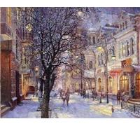 Syntego Kit de peinture par numéros pour adultes, ville en hiver, toile acrylique avec pinceaux, environ 50 x 40 cm