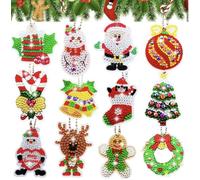 Syntego Lot de 12 porte-clés 5D assortis pour adultes et débutants, motif peinture diamant de Noël, pendentif double face en strass