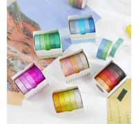Syntego Lot de 30 rouleaux de ruban adhésif décoratif Washi à paillettes colorées japonaises