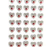 Syntego Lot de 40 strass argentés en forme de cœur avec centre rouge : autocollants en acrylique