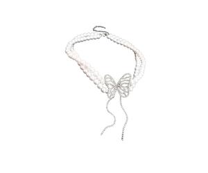 Synthèse de Luxe Collier à Glands de Papillon perlé pour Femmes Bijoux de boulange de Cou de Couche à Double Couche à Double Couches