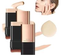 Synthetic Foundation Stick,2 in 1- Luxury Anti-Wrinkle Foundation Stick,Double Head Foundation Make-Up Stick,Hydrating Lightweight Foundation Stick with Brush (2 pcs-Natural)