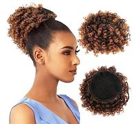 Synthétique Afro Puff Bouclés Chignon 12 Pouces Court Crépus Bouclés Cordon Queue De Cheval Extension De Cheveux Postiches Pour Les Femmes 1B-30 Medium#1 PC