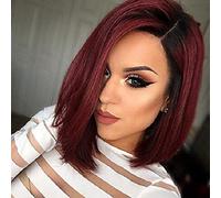 Synthétique Bob Perruque Ombre Court Cosplay Costume Perruque Droit Bordeaux Perruques pour Les Femmes Noires Deux Tons Foncé Roots Perruque Résistant À La Chaleur Fibre Perruque