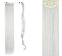Synthétique Envelopper Autour De Queue De Cheval Clip Dans Les Extensions De Cheveux Longue Queue De Cheval Droite Postiche Naturelle Chapeaux Brun Gris Cheveux-SI66-1001a,22inches,Chine