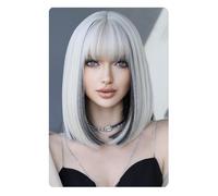 Synthetique Perruque Bob Cheveux Humains Perruque Cheveux Humains Court Bob Perruques Court Bob Perruque avec Frange pour Femmes Perruques Avant Droites Naturel Cheveux