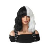 Synthetique Perruque Bob synthétique ondulée ombrée avec frange, cheveux mi-longs ondulés, noirs et blancs, 35cm/13.7 pouces, pour femmes Cheveux